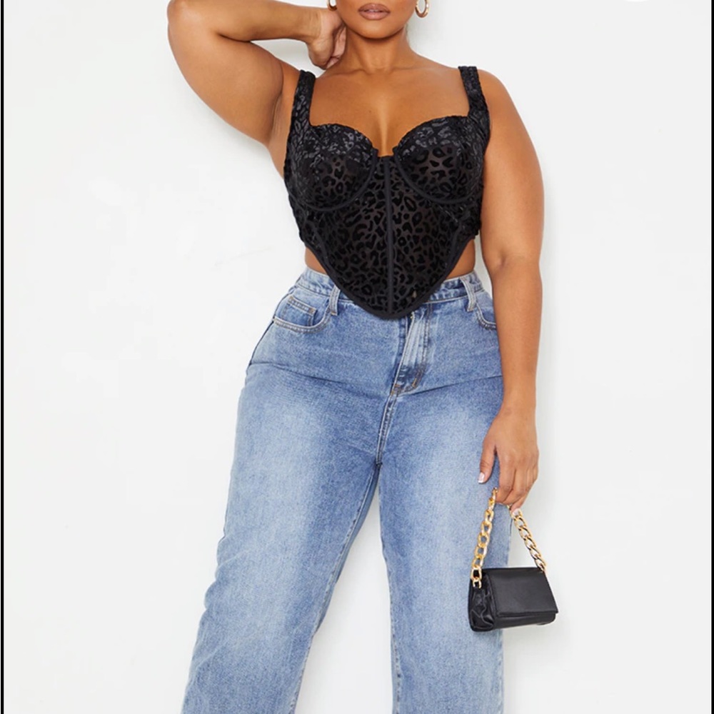 PLT Black Leopard Print Corset Top